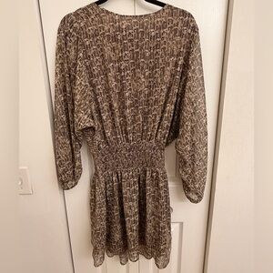 Veronica M Brown Patterned Mini Dress with Smocked Waist